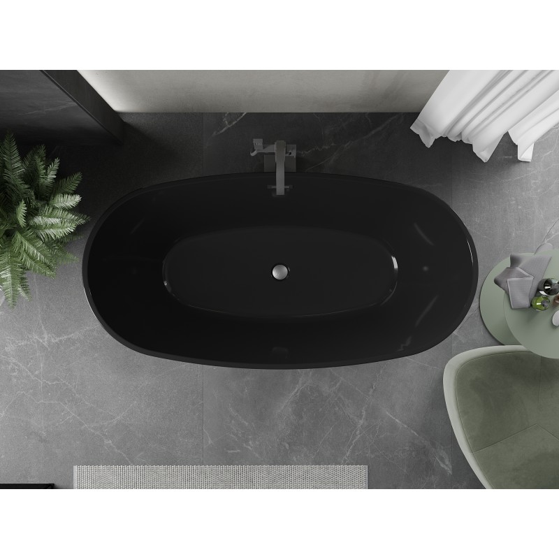 Mexen Eris baignoire autoportante 170 x 80 cm, noire, trop-plein gris canon brossé - 53441708070-66