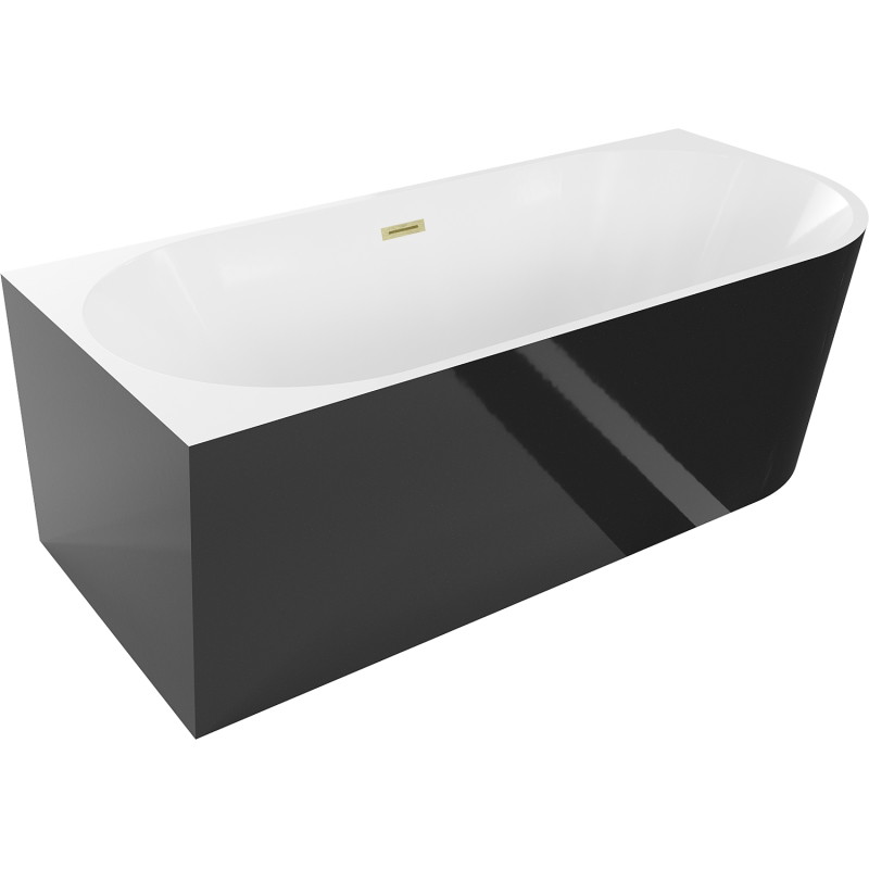 Mexen Mia baignoire autoportante d'angle gauche 180 x 80 cm, blanc/noir, trop-plein or brossé - 52691808075L-55