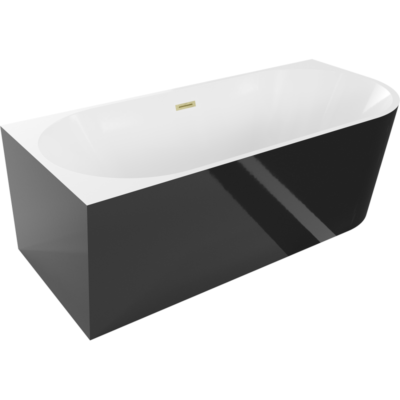 Mexen Mia baignoire autoportante d'angle gauche 180 x 80 cm, blanche/noire, trop-plein doré brossé - 52691808075L-55
