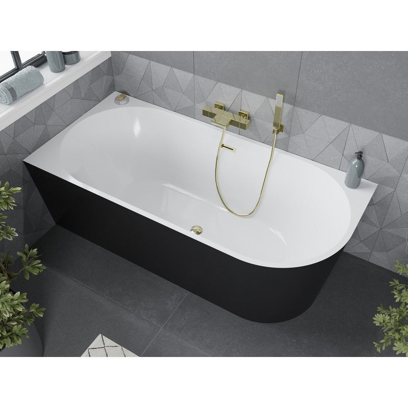 Mexen Mia baignoire autoportante d'angle gauche 180 x 80 cm, blanc/noir, trop-plein doré - 52691808075L-50