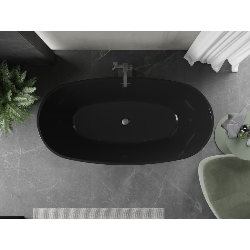Mexen Eris baignoire autoportante 170 x 80 cm, noire, trop-plein métal canon - 53441708070-95