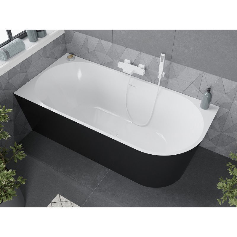 Mexen Mia baignoire autoportante d'angle gauche 180 x 80 cm, blanc/noir, trop-plein blanc - 52691808075L-20