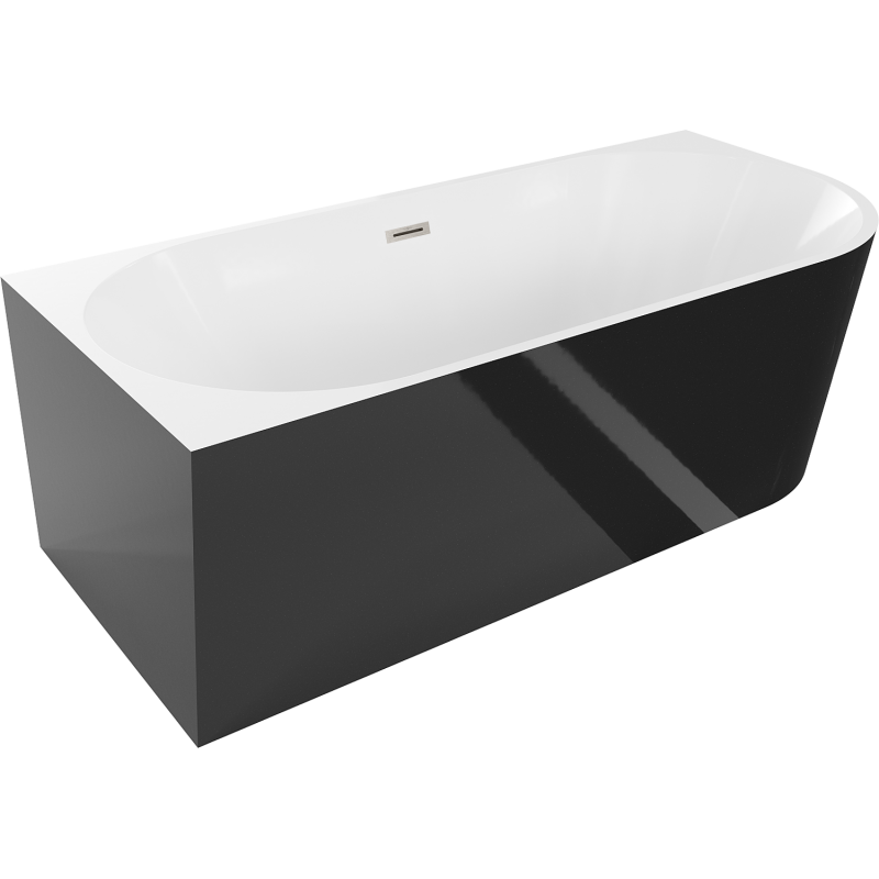Mexen Mia baignoire autoportante d'angle gauche 180 x 80 cm, blanc/noir, trop-plein nickel brossé - 52691808075L-97