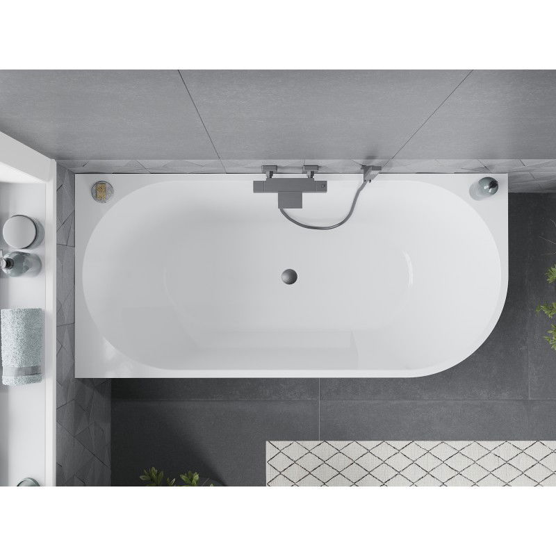 Mexen Mia baignoire autoportante d'angle gauche 180 x 80 cm, blanc/noir, trop-plein gun gris brossé - 52691808075L-66
