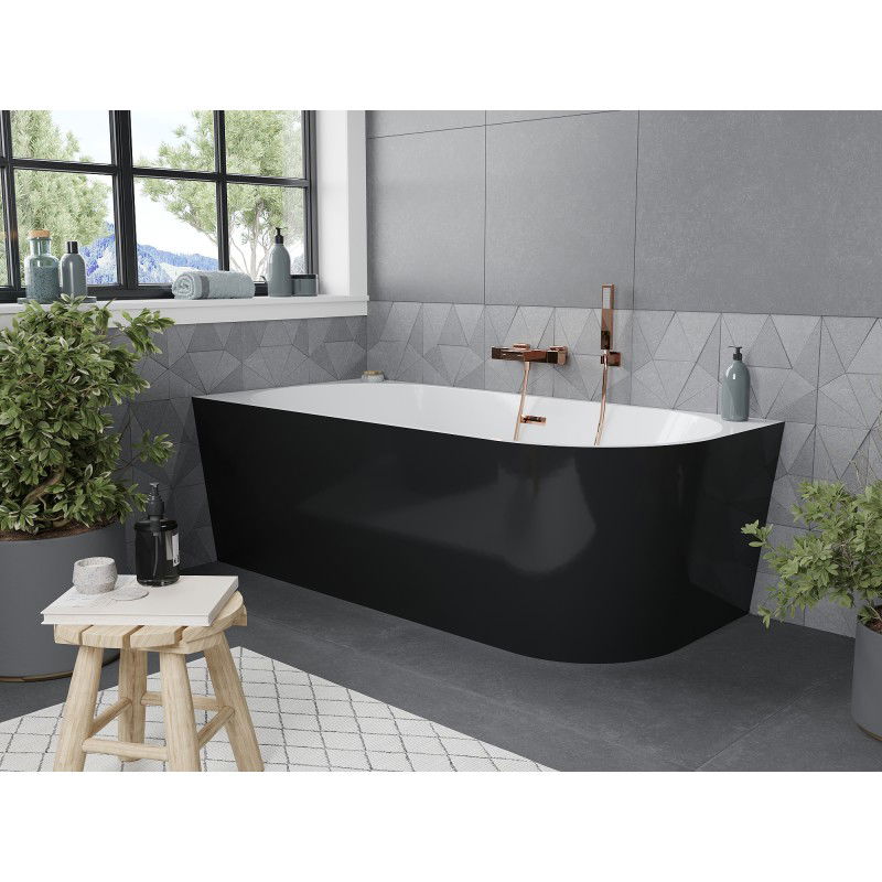 Mexen Mia baignoire autoportante d'angle gauche 180 x 80 cm, blanc/noir, trop-plein or rose - 52691808075L-60