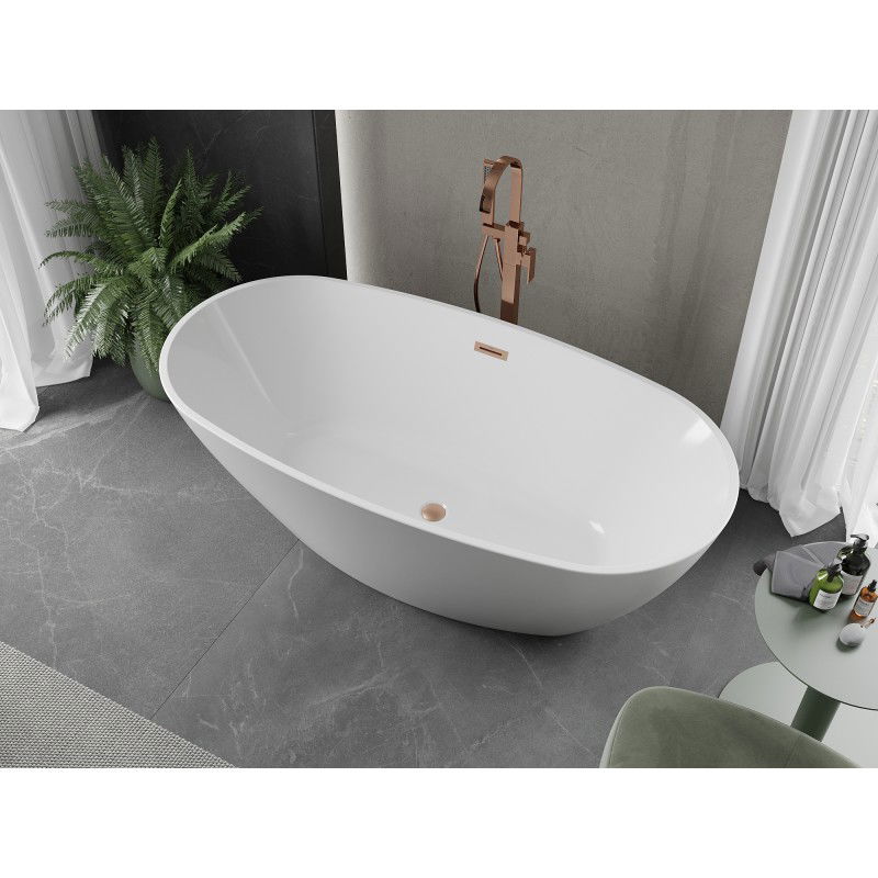 Mexen Eris baignoire autoportante 180 x 80 cm, blanche, trop-plein en cuivre brossé - 53441808000-65