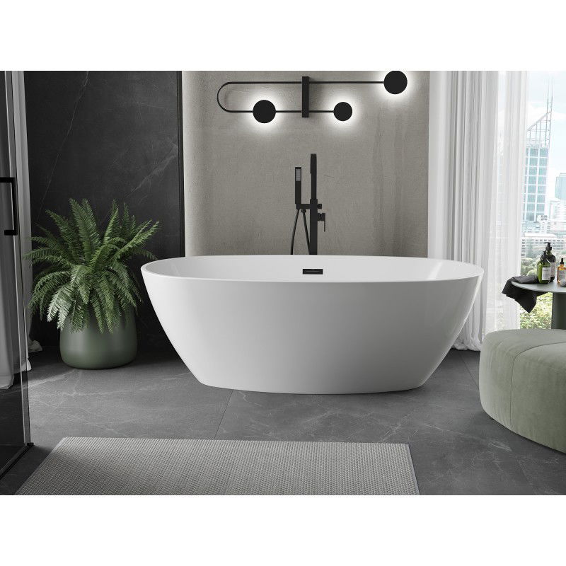 Mexen Eris baignoire autoportante 180 x 80 cm, blanche, trop-plein noir - 53441808000-70