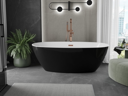 Mexen Eris baignoire autonome 180 x 80 cm, blanche/noire, évacuation dorée rose - 53441808075-60