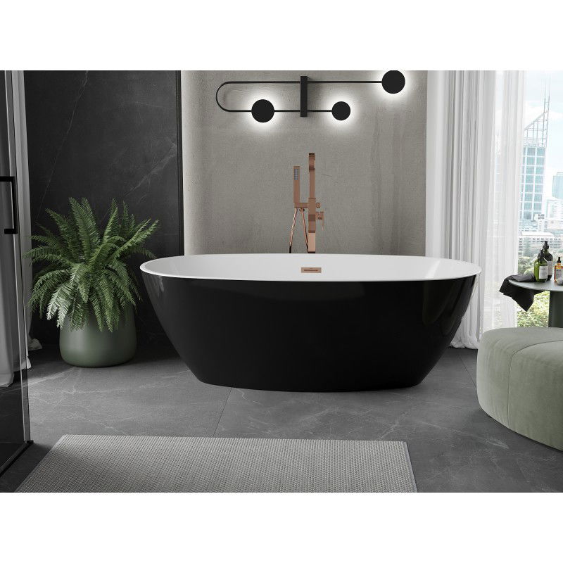Mexen Eris baignoire autoportante 180 x 80 cm, blanc/noir, trop-plein cuivre brossé - 53441808075-65