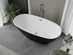 Mexen Eris baignoire autoportante 180 x 80 cm, blanche/noire, trop-plein gun gray brossé - 53441808075-66