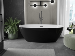 Mexen Eris baignoire autoportante 180 x 80 cm, blanc/noir, trop-plein gris canon brossé - 53441808075-66