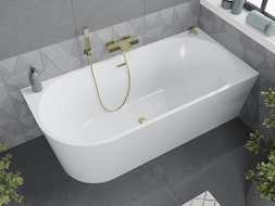 Mexen Mia baignoire autoportante d'angle droite 180 x 80 cm, blanche, trop-plein or brossé - 52691808000P-55