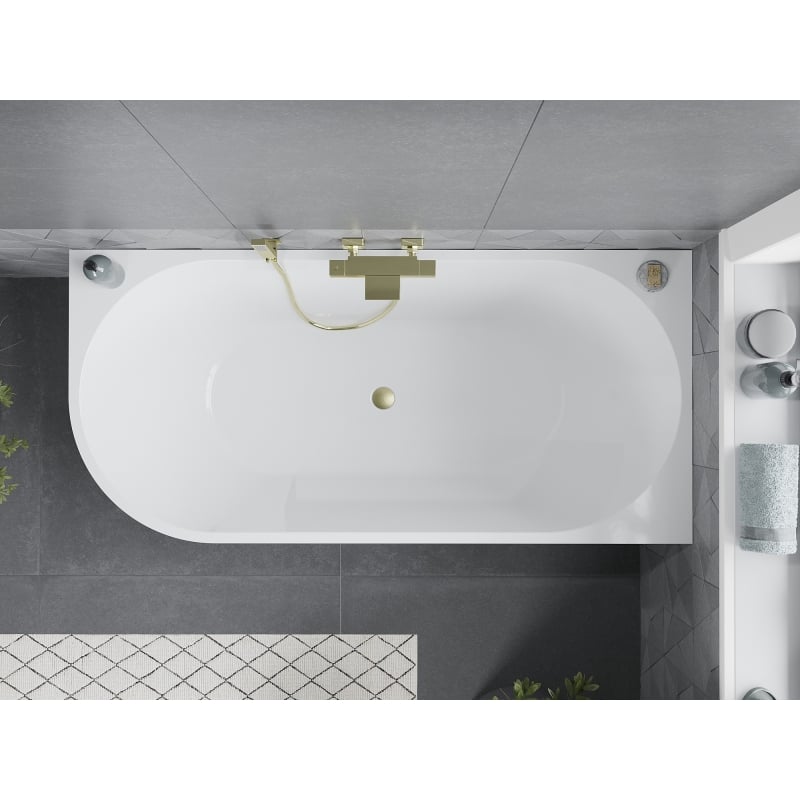 Mexen Mia baignoire autoportante d'angle droite 180 x 80 cm, blanche, trop-plein doré brossé - 52691808000P-55
