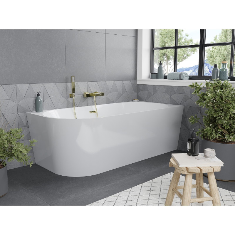 Mexen Mia baignoire autoportante d'angle droite 180 x 80 cm, blanche, trop-plein doré - 52691808000P-50