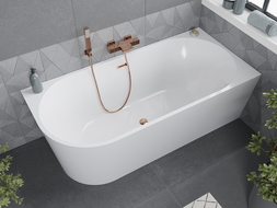 Mexen Mia baignoire autoportante d'angle droite 180 x 80 cm, blanche, trop-plein or rose - 52691808000P-60