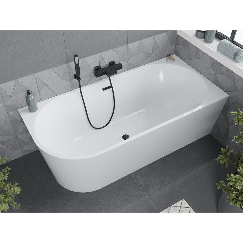 Mexen Mia baignoire autoportante d'angle droite 180 x 80 cm, blanche, trop-plein noir - 52691808000P-70