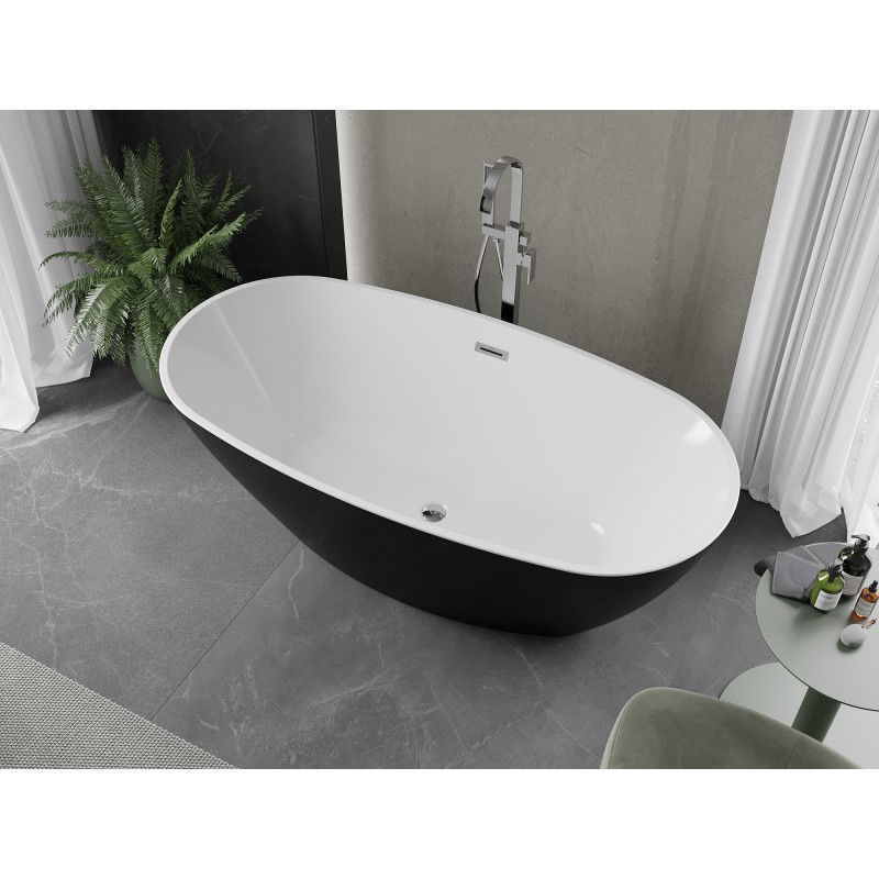 Mexen Eris baignoire autoportante 180 x 80 cm, blanche/noire, trop-plein chromé - 53441808075-01