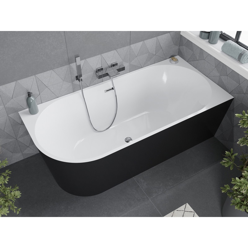 Mexen Mia baignoire indépendante d'angle droite 180 x 80 cm, blanche/noire, trop-plein chromé - 52691808075P-01