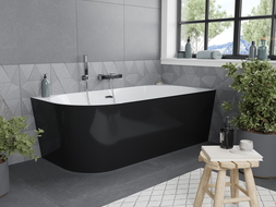 Baignoire Mexen Mia en coin à droite 180 x 80 cm, blanche/noire, avec trop-plein chromé - 52691808075P-01