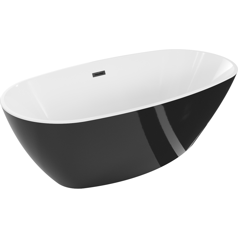 Baignoire autoportante Mexen Eris 180 x 80 cm, blanc/noir, bonde noire - 53441808075-70