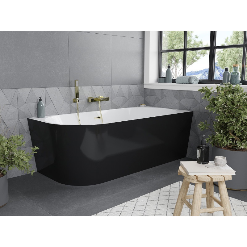 Mexen Mia baignoire autoportante d'angle droite 180 x 80 cm, blanche/noire, trop-plein doré brossé - 52691808075P-55