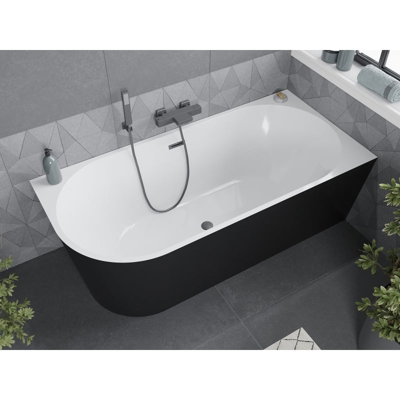 Mexen Mia baignoire autoportante d'angle droite 180 x 80 cm, blanc/noir, trop-plein gris acier brossé - 52691808075P-66
