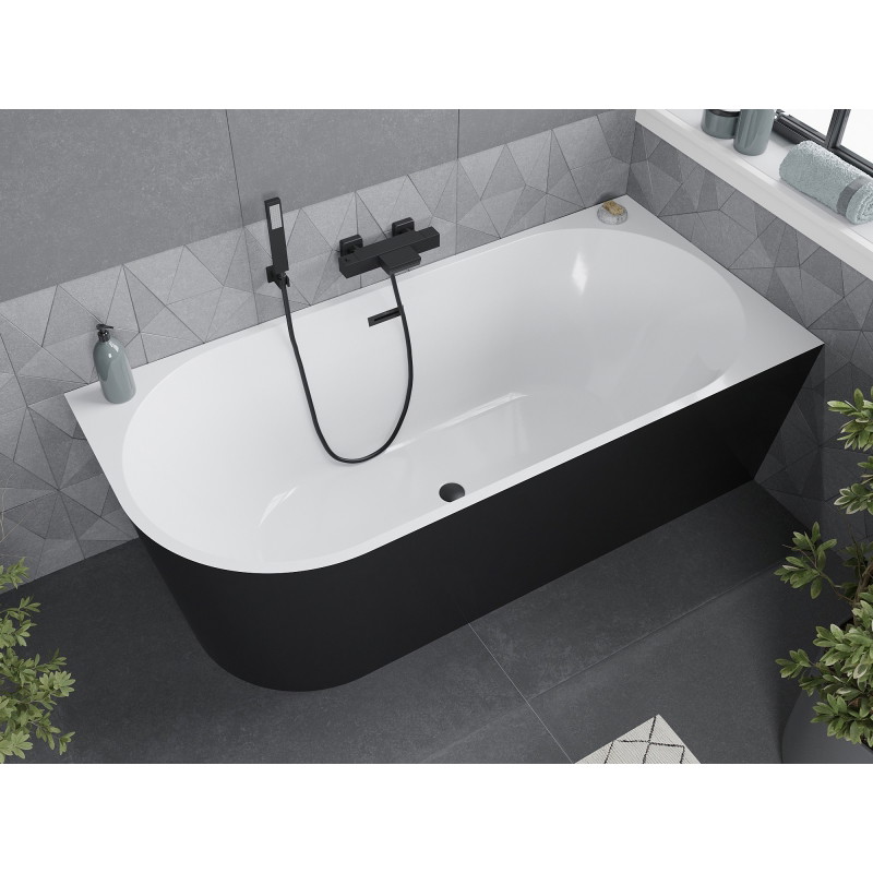 Mexen Mia baignoire autoportante d'angle droit 180 x 80 cm, blanc/noir, trop-plein noir - 52691808075P-70