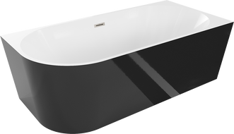 Mexen Mia baignoire autoportante d'angle droite 180 x 80 cm, blanche/noire, trop-plein nickel brossé - 52691808075P-97
