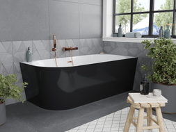 Mexen Mia baignoire autoportante d'angle droite 180 x 80 cm, blanche/noire, trop-plein cuivre brossé - 52691808075P-65