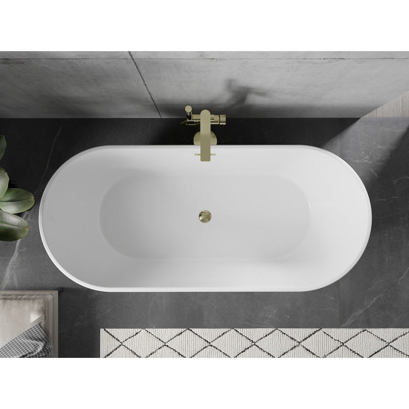 Mexen Flavia baignoire autoportante 150 x 75 cm, blanche, trop-plein doré - 54031507500-G