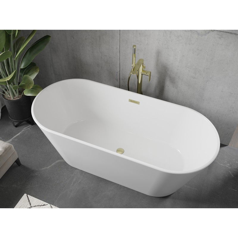 Mexen Flavia baignoire autoportante 150 x 75 cm, blanche, trop-plein or brossé - 54031507500-55