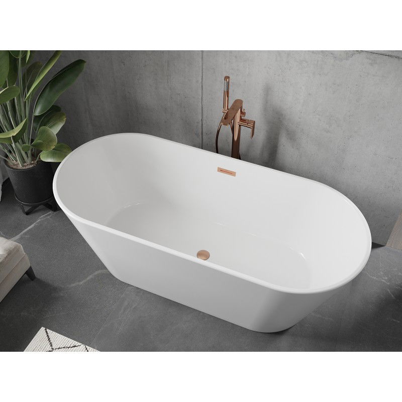 Mexen Flavia baignoire autoportante 150 x 75 cm, blanche, trop-plein cuivre brossé - 54031507500-65