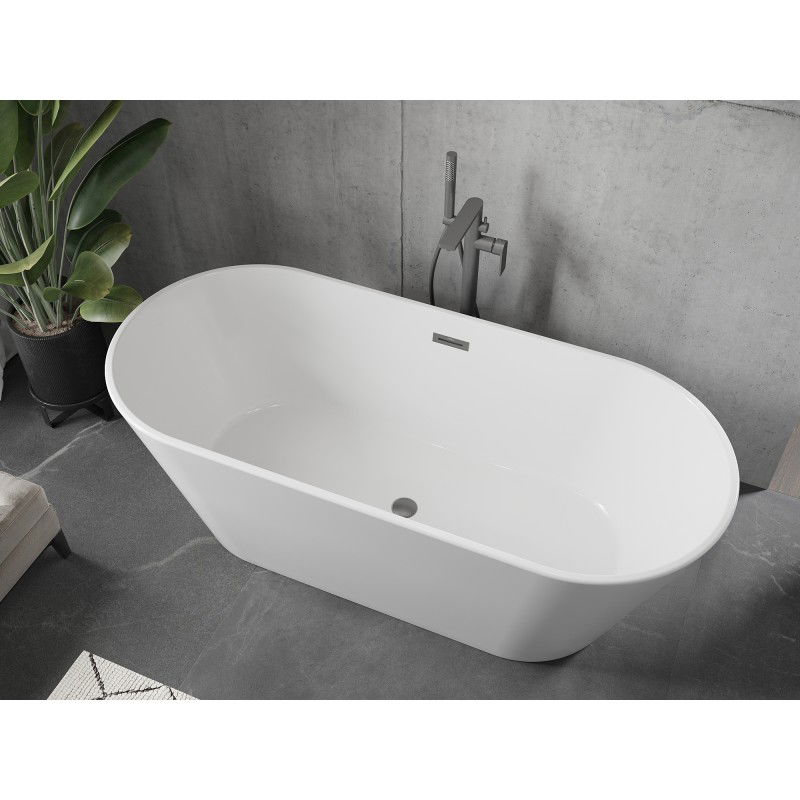 Mexen Flavia baignoire autoportante 150 x 75 cm, blanche, trop-plein gun gray brossé - 54031507500-66