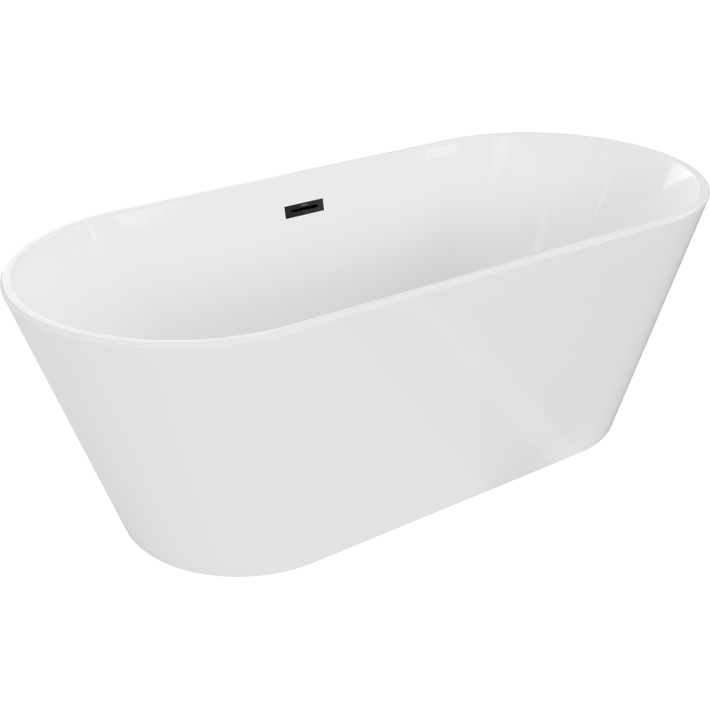 Baignoire Mexen Flavia indépendante 150 x 75 cm, blanche, avec trop-plein noir - 54031507500-70