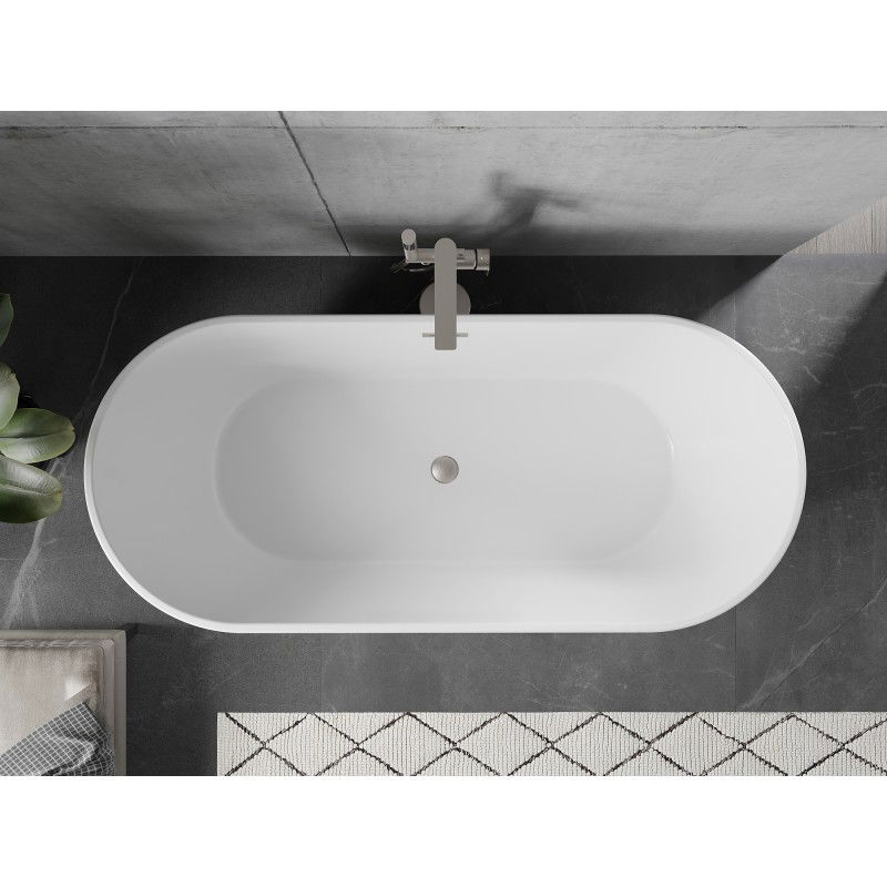Mexen Flavia baignoire autoportante 150 x 75 cm, blanche, trop-plein nickel brossé - 54031507500-97
