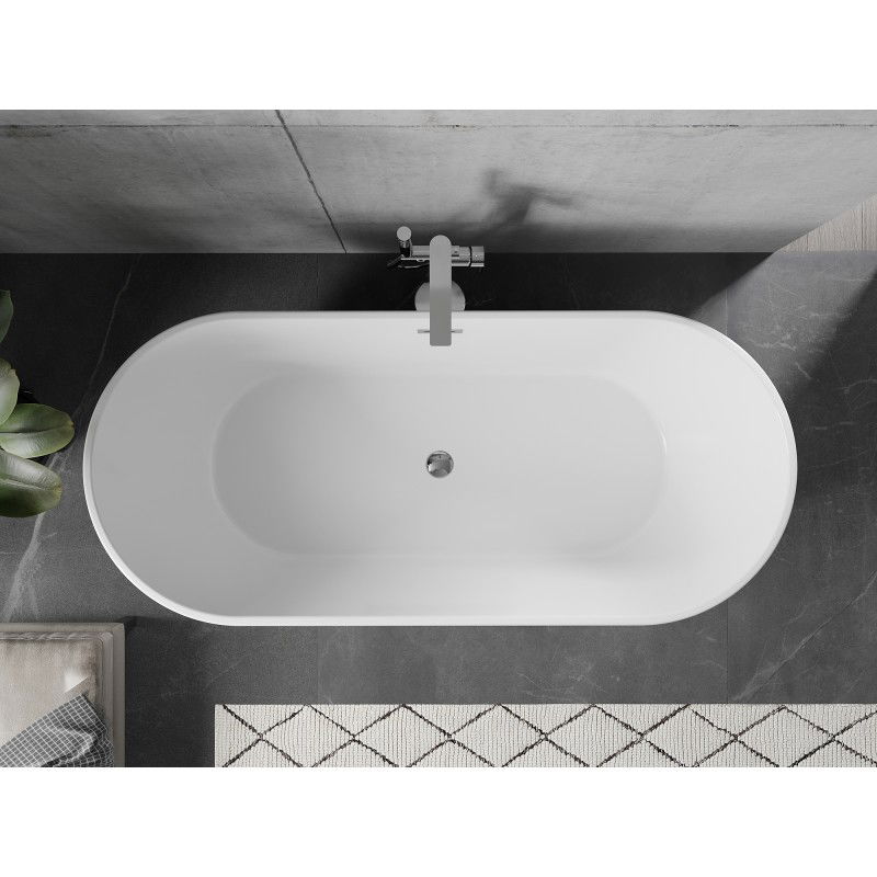 Mexen Flavia baignoire autoportante 150 x 75 cm, blanc/noir, trop-plein chromé - 54031507575-01