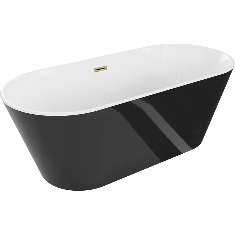 Mexen Flavia baignoire autoportante 150 x 75 cm, blanc/noir, trop-plein doré - 54031507575-50