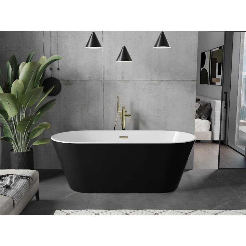 Mexen Flavia baignoire autoportante 150 x 75 cm, blanc/noir, trop-plein doré - 54031507575-50