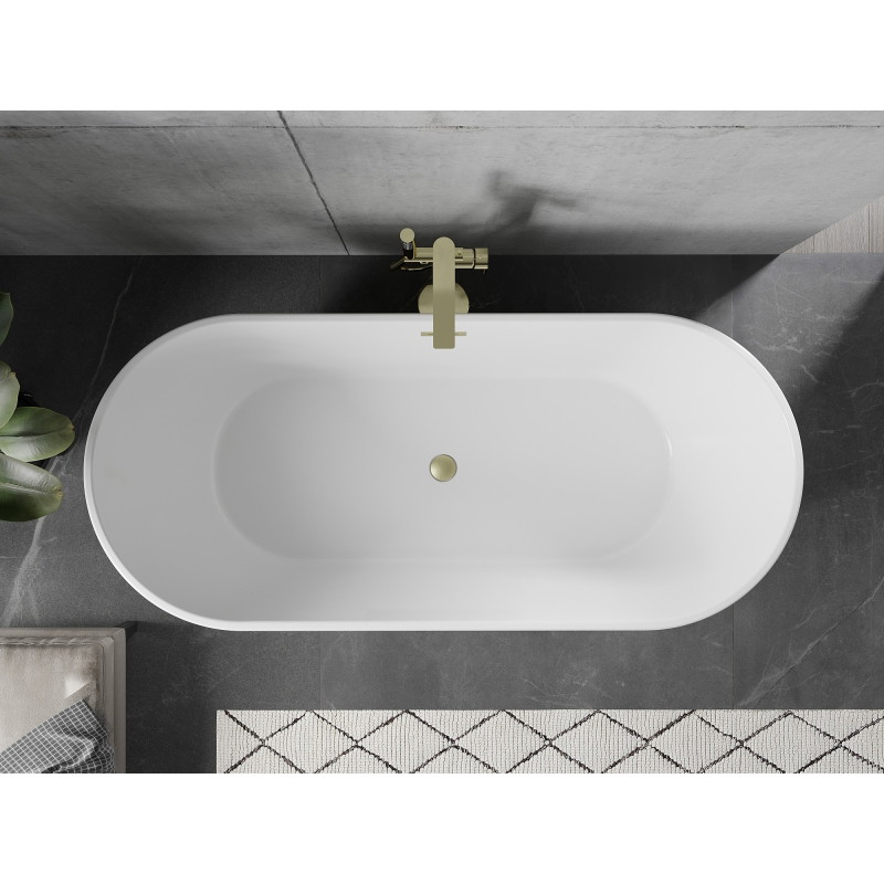 Mexen Flavia baignoire autoportante 150 x 75 cm, blanche/noire, trop-plein doré brossé - 54031507575-55