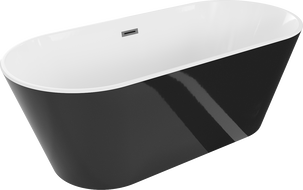 Mexen Flavia baignoire autoportante 150 x 75 cm, blanche/noire, trop-plein gris fusil brossé - 54031507575-66