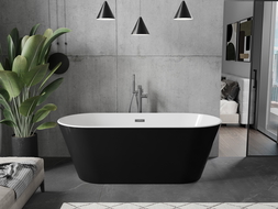 Baignoire freestanding Mexen Flavia 150 x 75 cm, blanc/noir, bonde gun gray brossé - 54031507575-66