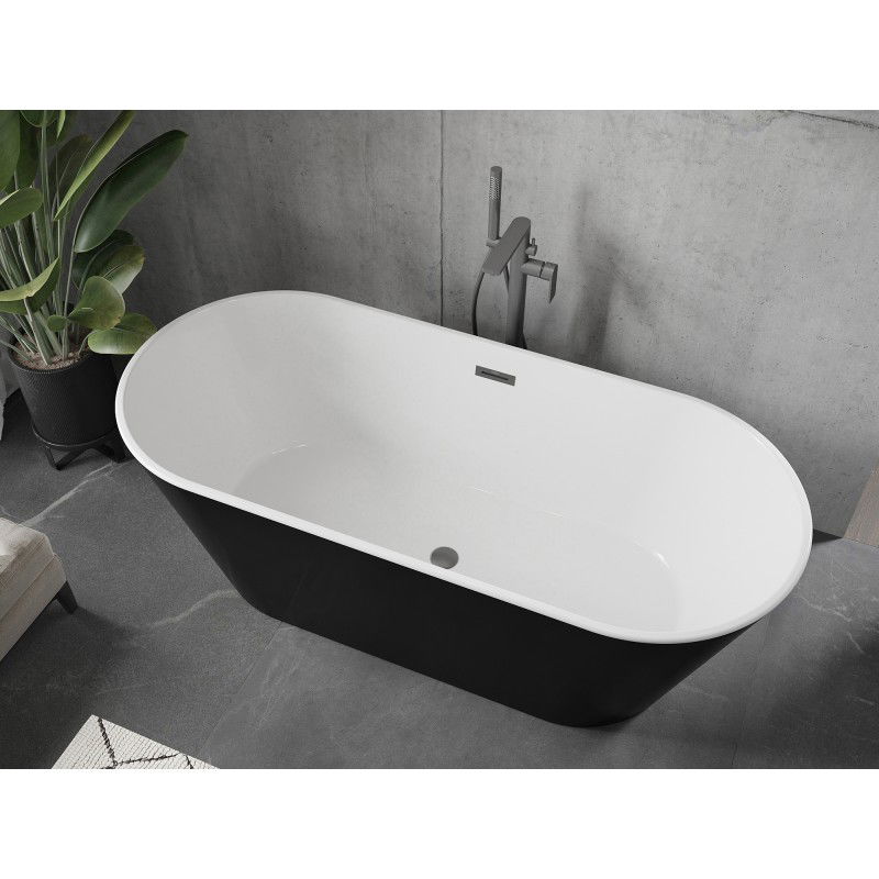 Mexen Flavia baignoire autoportante 150 x 75 cm, blanche/noire, trop-plein gun metal - 54031507575-95