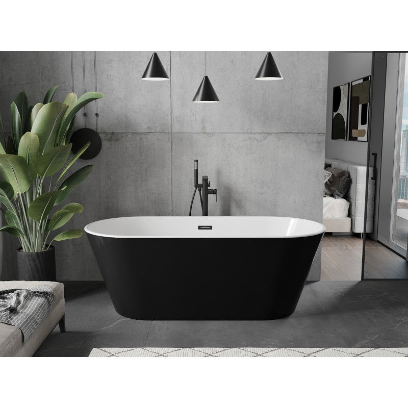 Mexen Flavia baignoire autoportante 150 x 75 cm, blanc/noir, trop-plein noir - 54031507575-70