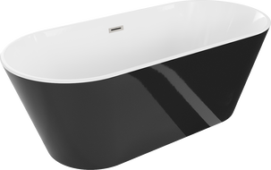 Mexen Flavia baignoire autoportante 150 x 75 cm, blanche/noire, trop-plein nickel brossé - 54031507575-97