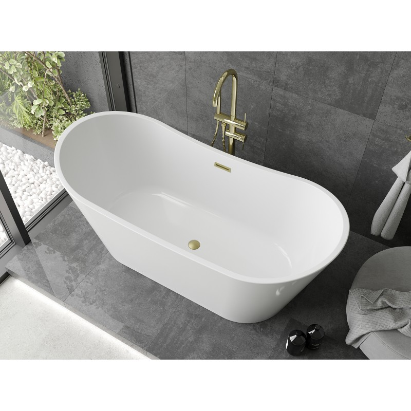 Mexen Montana baignoire autoportante 150 x 75 cm, blanche, trop-plein doré brossé - 52011507500-55