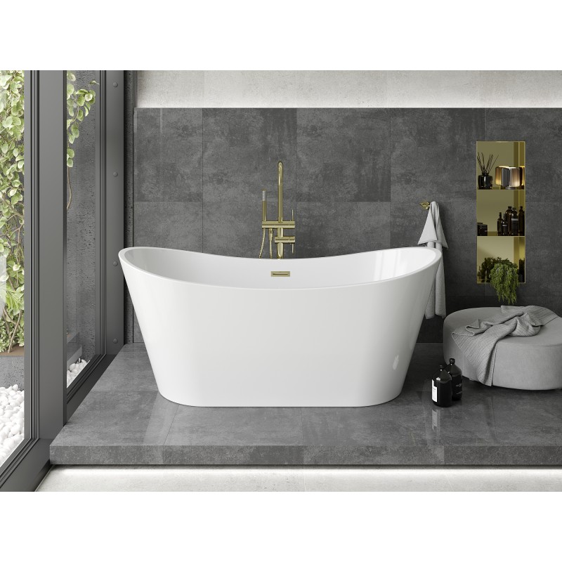 Mexen Montana baignoire autoportante 150 x 75 cm, blanche, trop-plein doré brossé - 52011507500-55