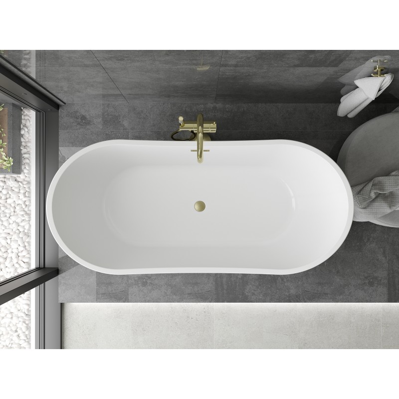Mexen Montana baignoire autoportante 150 x 75 cm, blanche, trop-plein doré brossé - 52011507500-55