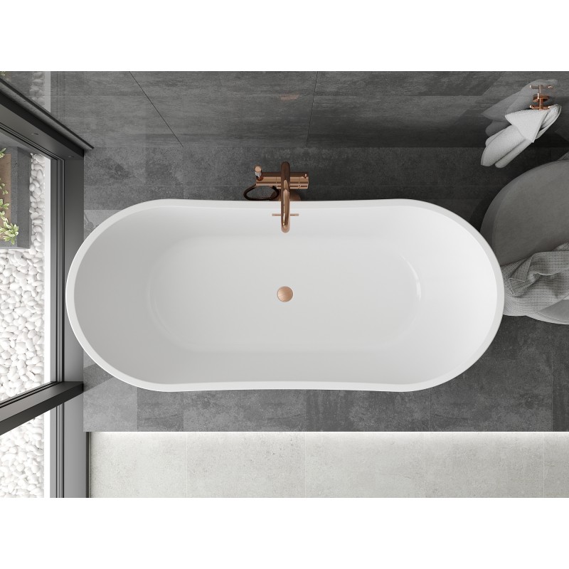 Mexen Montana baignoire autoportante 150 x 75 cm, blanche, trop-plein cuivre brossé - 52011507500-65
