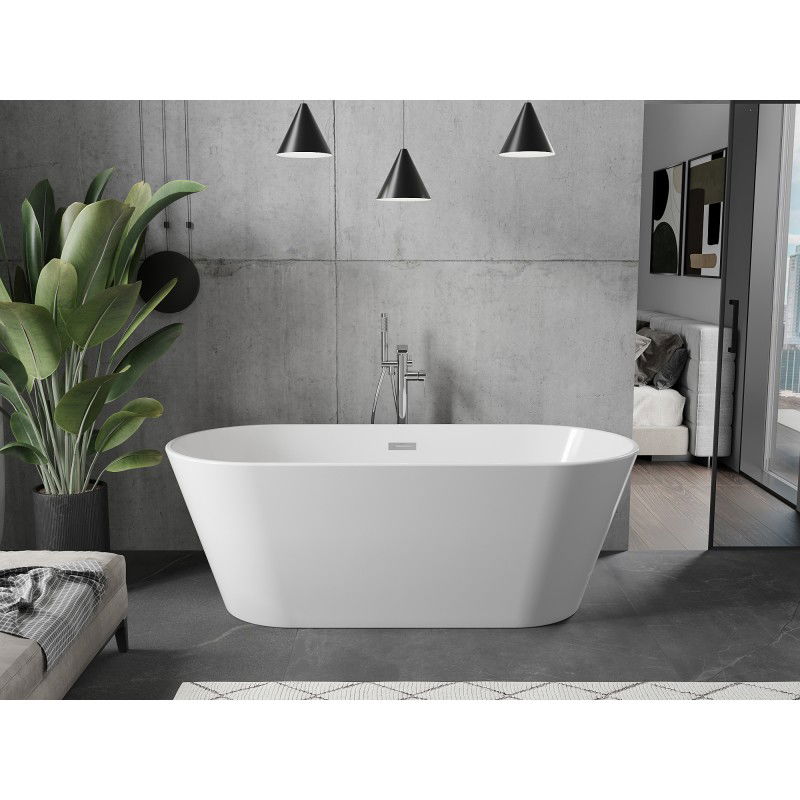Mexen Flavia baignoire autoportante 160 x 75 cm, blanche, trop-plein chromé - 54031608000-01
