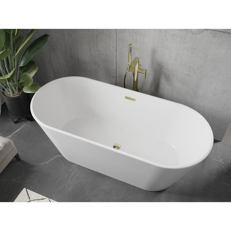 Mexen Flavia baignoire autoportante 160 x 75 cm, blanche, trop-plein doré - 54031608000-50